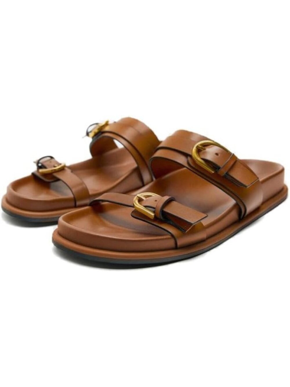 Comfortable Wide Width Double Buckle Flat Slide Sandals for Summer Beach Casual